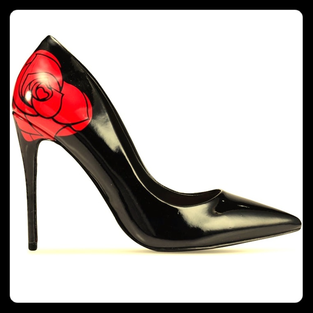 Aldo Stessy Pumps - Black w/ Red Rose detail
